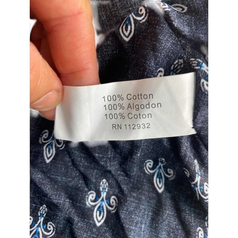 Beach by Exist Women's XL Boho Blue White Sharkbite Cotton Cover-Up